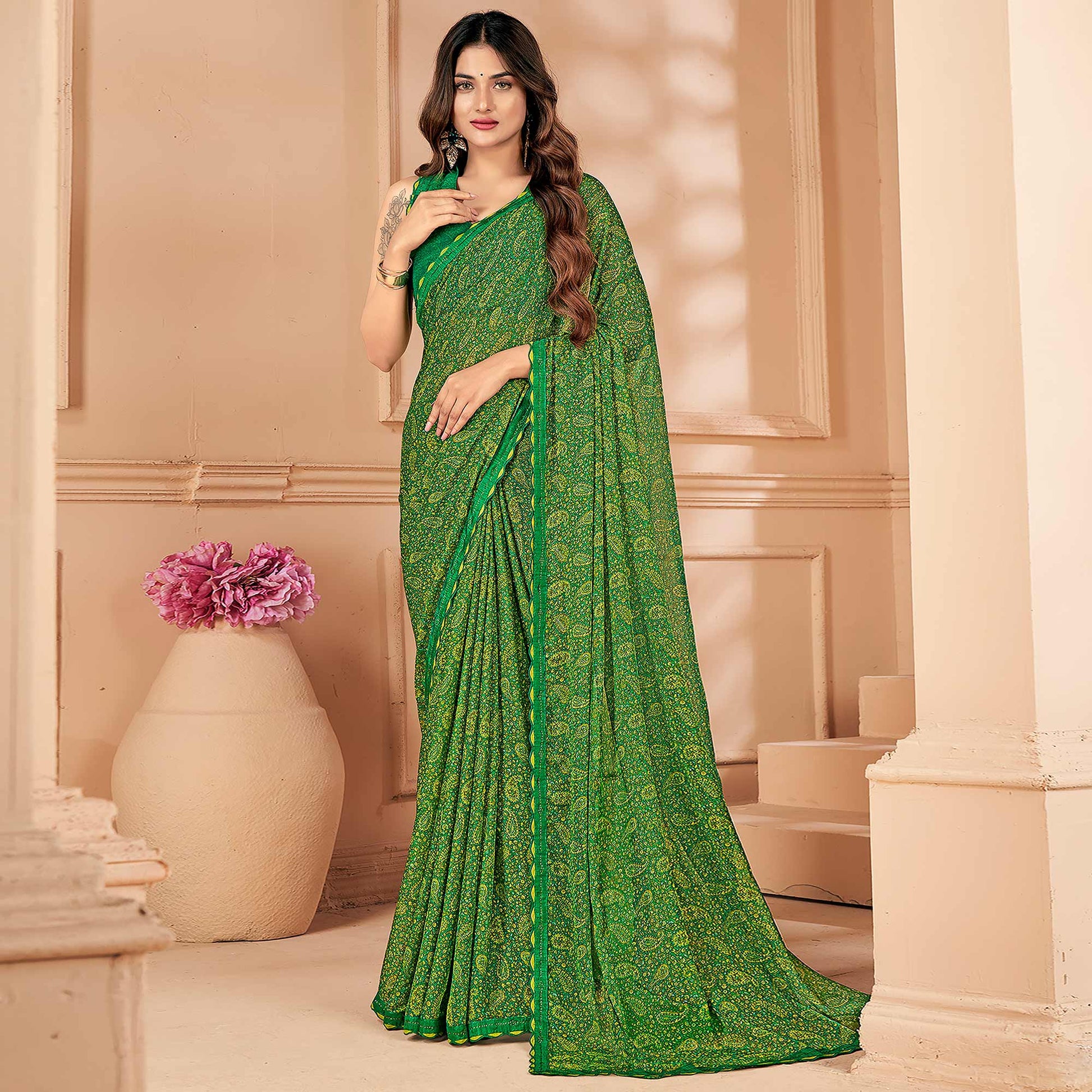 green-printed-chiffon-saree-with-lace-border-8