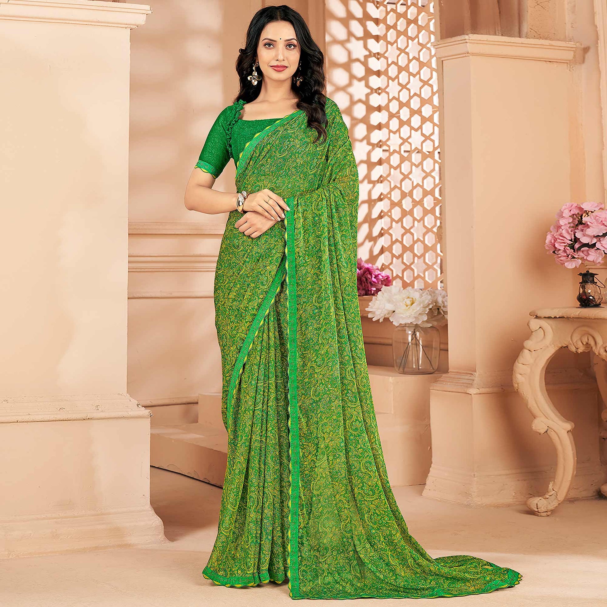 green-printed-chiffon-saree-with-lace-border-7
