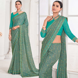 green-geometric-printed-chiffon-saree-with-lace-border-1