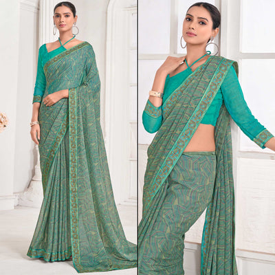 green-geometric-printed-chiffon-saree-with-lace-border-1