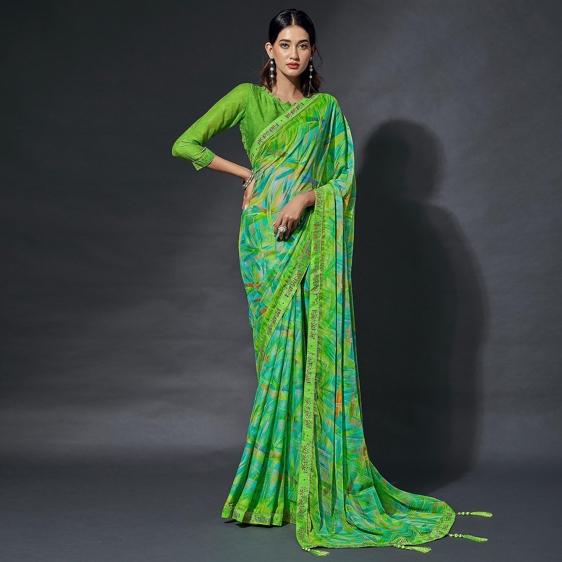 green-printed-chiffon-saree-with-lace-border-1