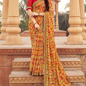 Dull Orange Abstract Printed Chiffon Saree