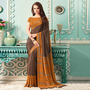 Brown Printed Crepe Silk Saree