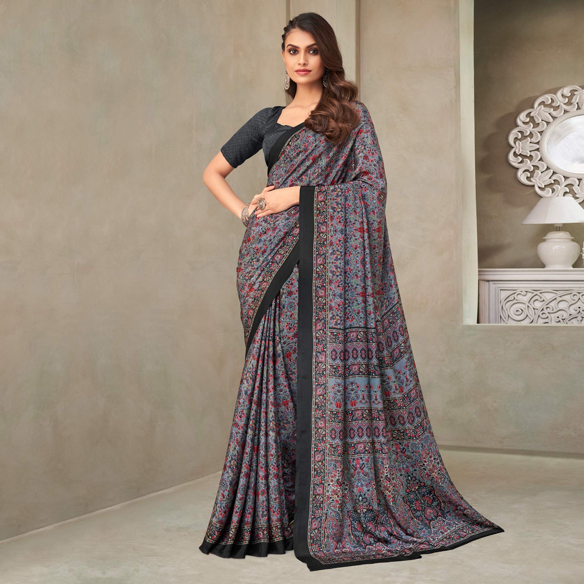 grey-floral-printed-crepe-saree