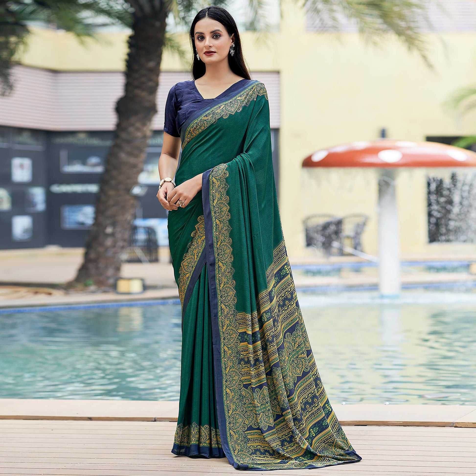 green-printed-crepe-silk-saree