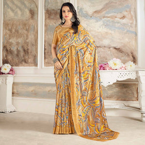 Chikoo Printed Crepe Silk Saree