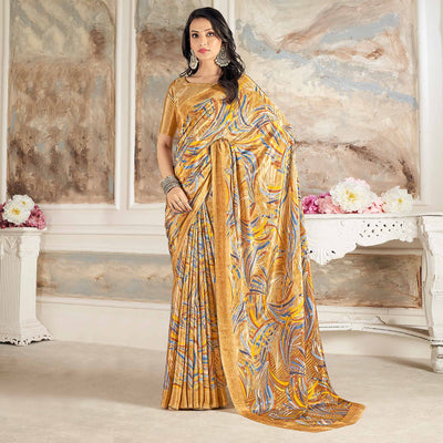 Chikoo Printed Crepe Silk Saree