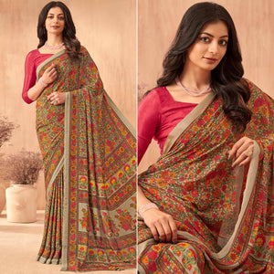 Multicolor Floral Printed Crepe Saree