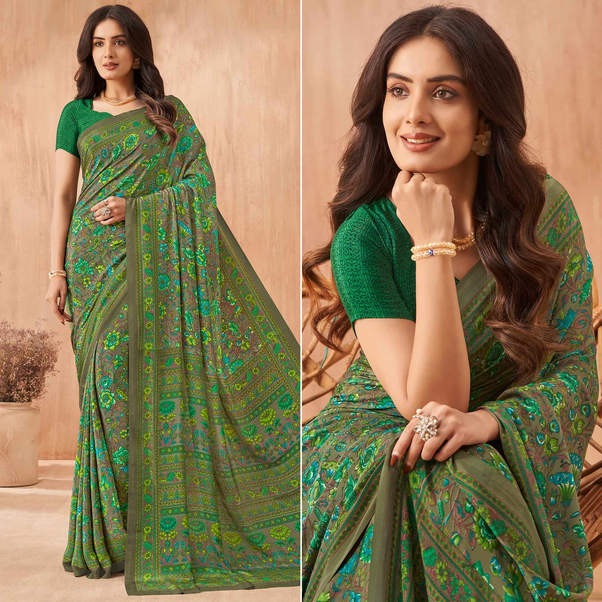 green-floral-printed-crepe-saree-1