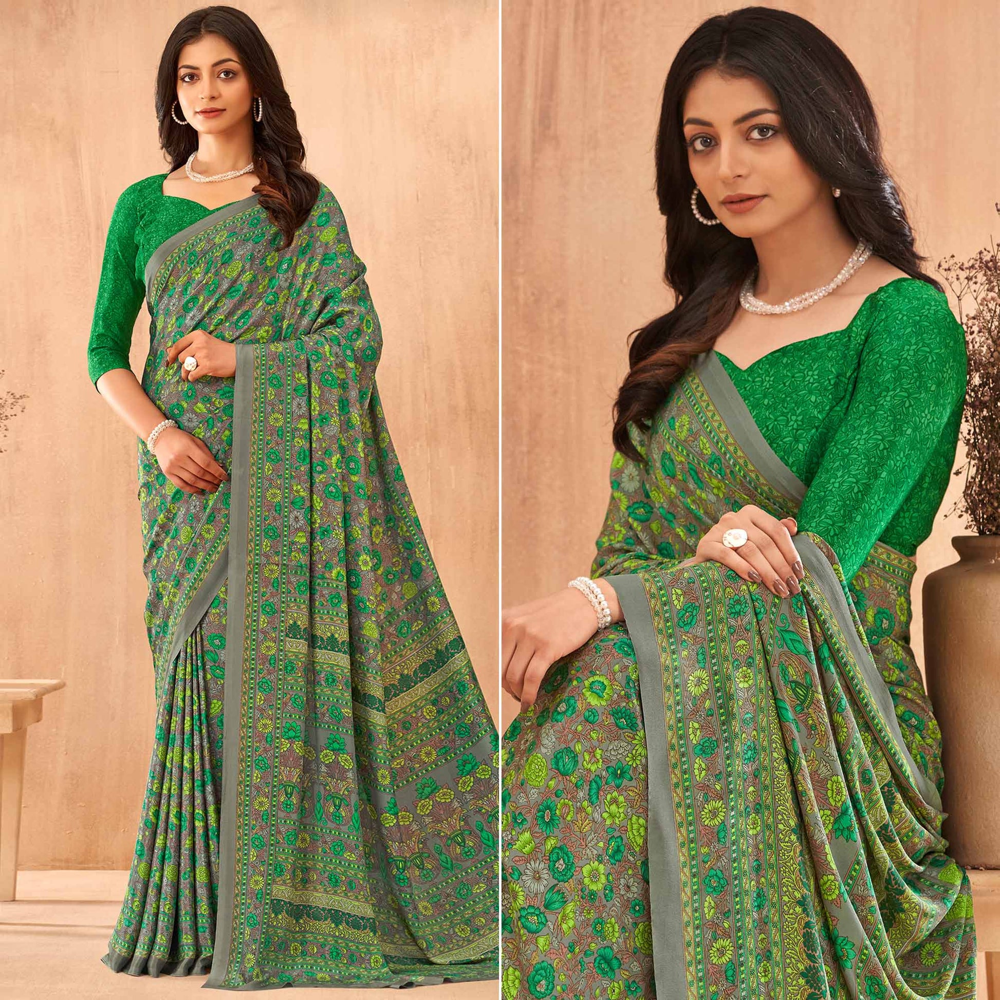 green-floral-printed-crepe-saree-2