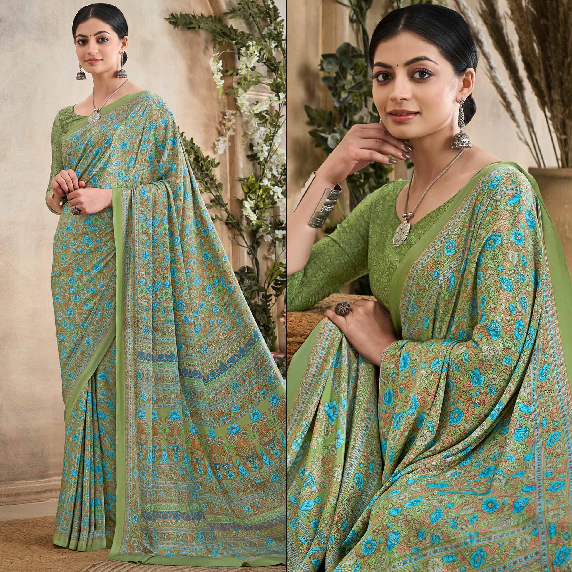 green-crepe-silk-floral-printed-saree