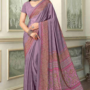 Mauve Floral Printed Crepe Silk Saree
