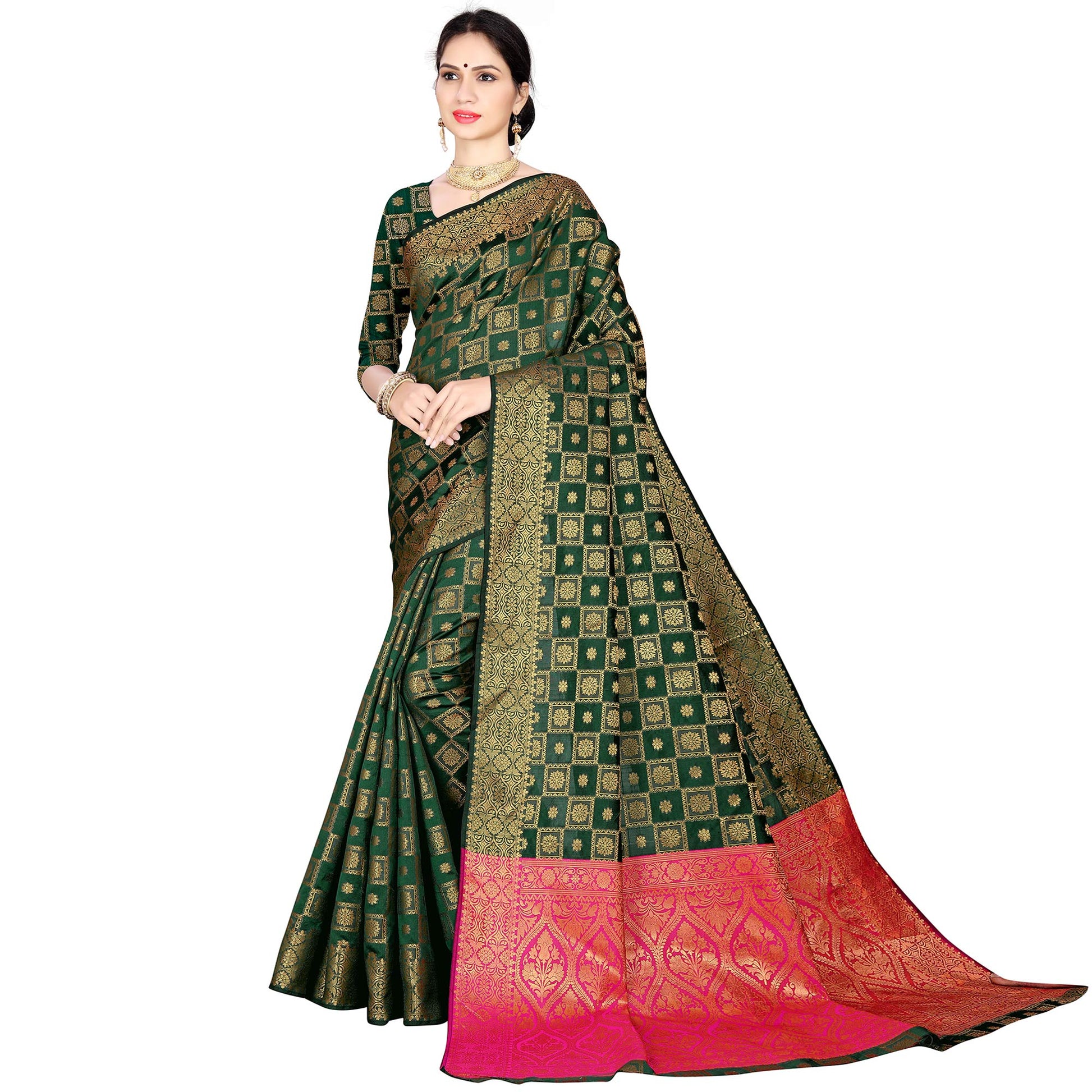 green-floral-woven-jacquard-saree-2