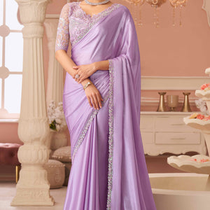 Lavender Sequins Embroidered Chiffon Saree