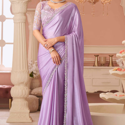 Lavender Sequins Embroidered Chiffon Saree