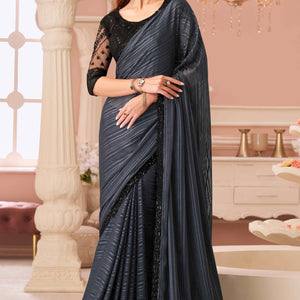 Grey Sequins Embroidered Georgette Saree