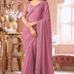 Dusty Pink Sequins Embroidered Georgette Saree