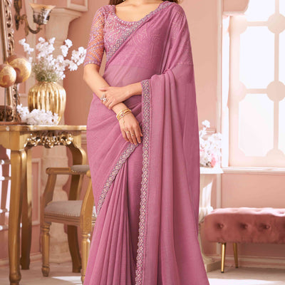 Dusty Pink Sequins Embroidered Georgette Saree