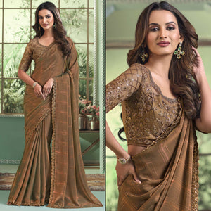 Chikoo Embroidered Georgette Designer Saree