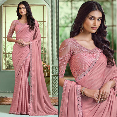 Dusty Pink Embroidered Georgette Designer Saree
