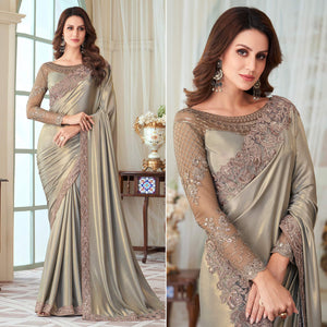 Grey Sequins Embroidered Satin Saree