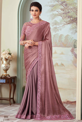 Mauve Floral Sequins Embroidered Georgette Saree