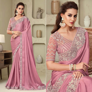 Dusty Pink Sequins Embroidered Georgette Saree