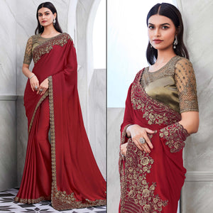 Maroon Floral Sequins Embroidered Georgette Saree