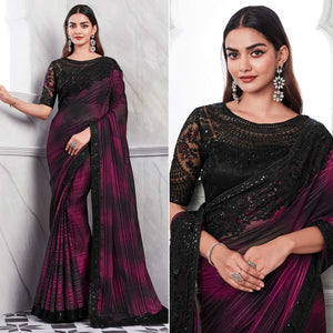 Magenta & Black Floral Sequins Embroidered Georgette Saree