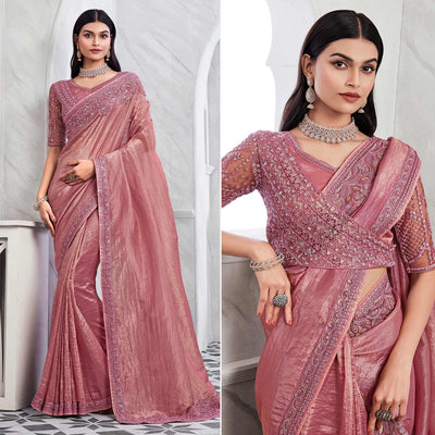 Mauve Floral Sequins Embroidered Georgette Saree