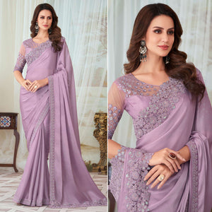 Lavender Floral Sequin Embroidered Satin Saree