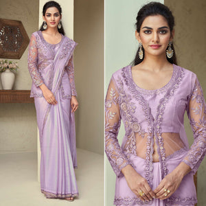 Lavender Sequins Embroidered Georgette Saree
