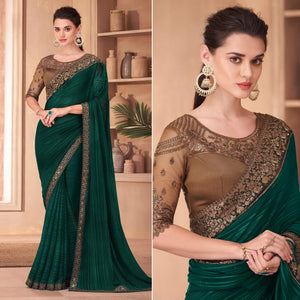 Bottle Green Floral Embroidered Georgette Saree