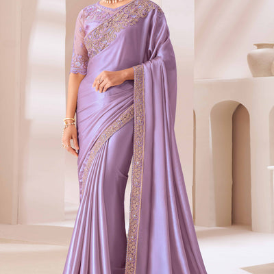 Lavender Floral Sequins Embroidered Chiffon Saree
