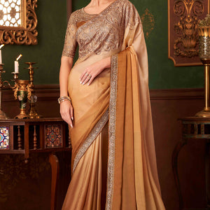 Light Brown Sequins Embroidered Chiffon Saree