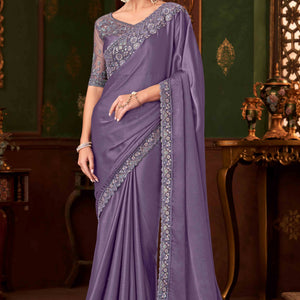Light Purple Sequins Embroidered Chiffon Saree