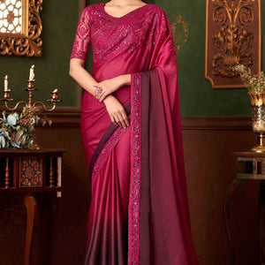 Burnt Pink Sequins Embroidered Chiffon Saree