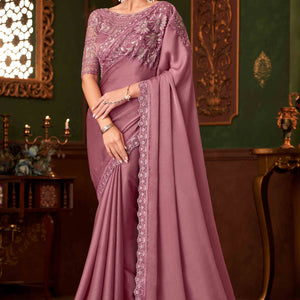 Dusty Pink Sequins Embroidered Georgette Saree