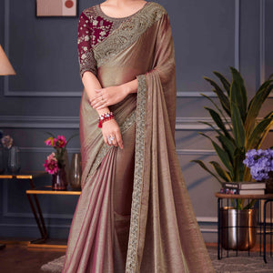 Chikoo Sequins Embroidered Chiffon Saree
