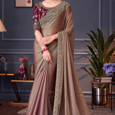 Chikoo Sequins Embroidered Chiffon Saree