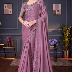 Mauve Sequins Embroidered Satin Saree