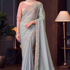 Grey Sequins Embroidered Tissue Saree