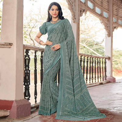 green-paisley-printed-chiffon-saree
