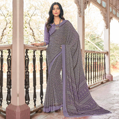 Lavender Paisley Printed Chiffon Saree
