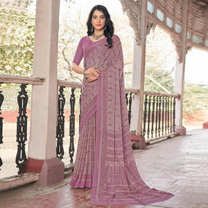 Mauve Paisley Printed Chiffon Saree