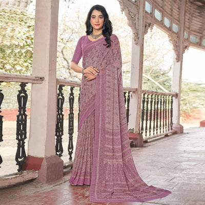 Mauve Paisley Printed Chiffon Saree