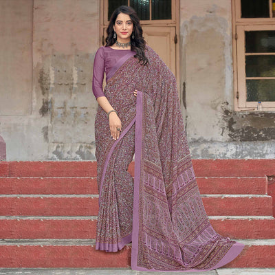 Mauve Paisley Printed Chiffon Saree