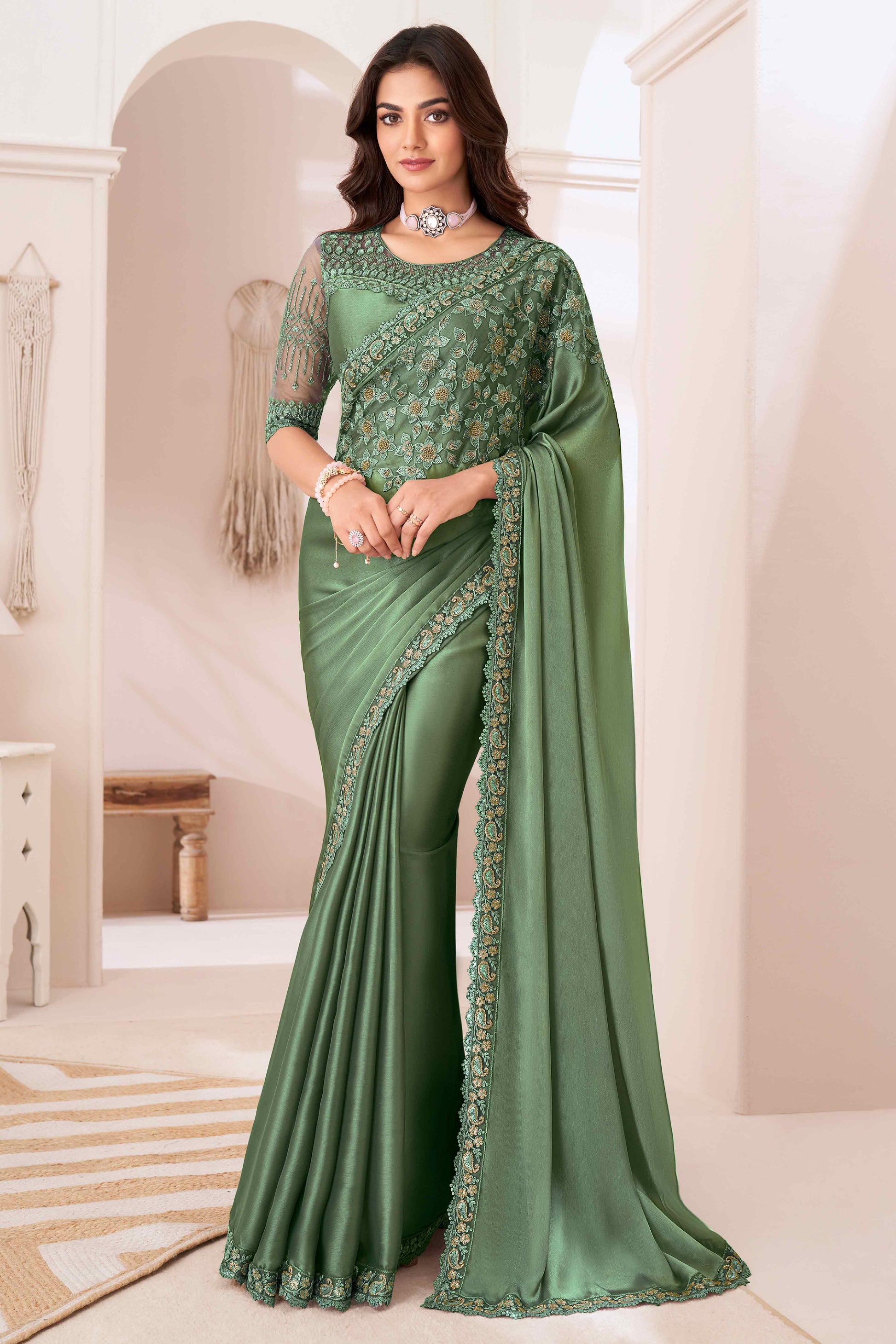 green-sequins-embroidered-satin-saree-1