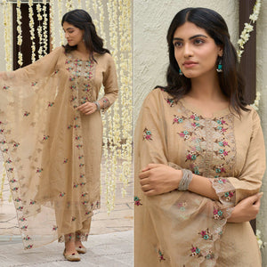 Chikoo Floral Embroidered Rayon Salwar Suit