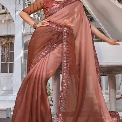 Brown Sequins With Floral Embroidered Georgette Saree